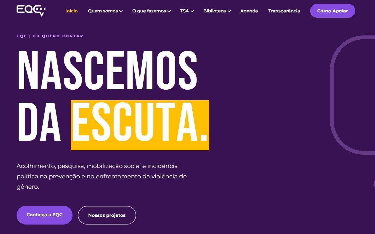 Página inicial do site da Eu Quero Contar